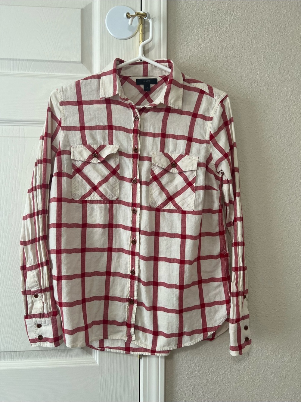 J.Crew Boyfriend Shirt Vintage Red Plaid Button Down Cotton Size 6 Style F4555